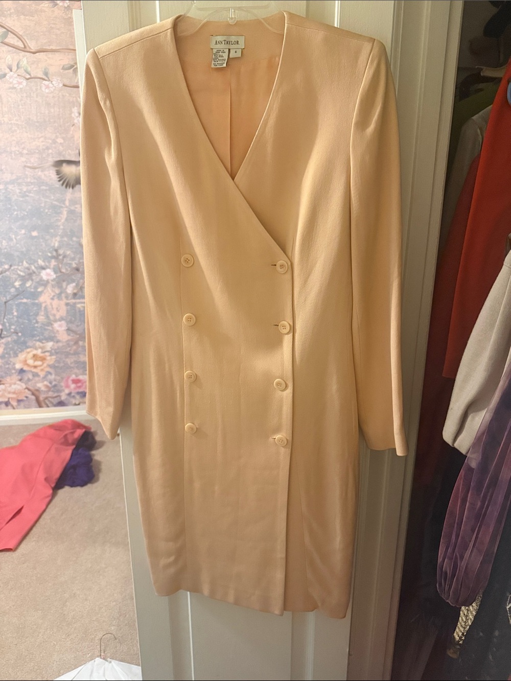 Ann Taylor Pale Beige Double-Breasted Long Sleeve Dress